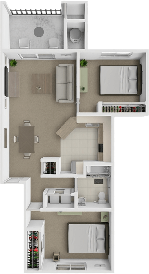 two bedroom one bath Spruce floor plan at Woodland Ridge
