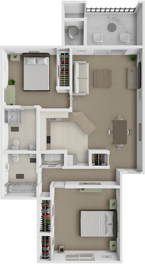 two bedroom two bath Sycamore floor plan at Woodland Ridge