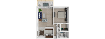 a rendering of a 3d floor plan of a studio apartment