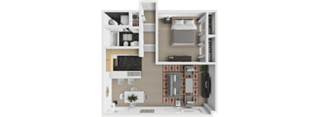 a 3d rendering of a bedroom with a bathroom and a living room