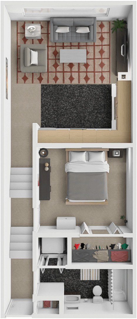 a model of a house with a bathroom and a bedroom