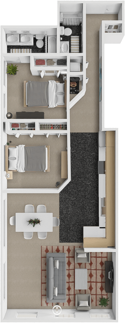 a floor plan of a house with a bedroom and a living room