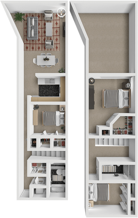 a floor plan of a house with a bedroom and a living room