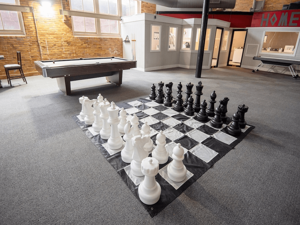 A giant chess board at apartment community game room