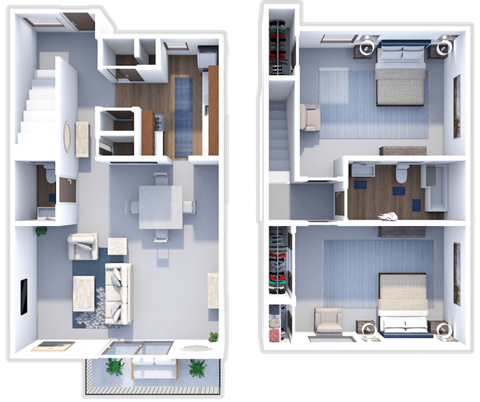 two bed townhome floor plan at westchester village