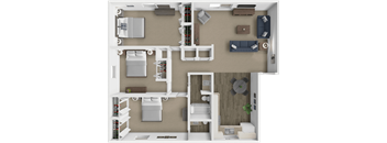 3 bed 1.5 bath Frankland floor plan at Williamsburg Way Apartments