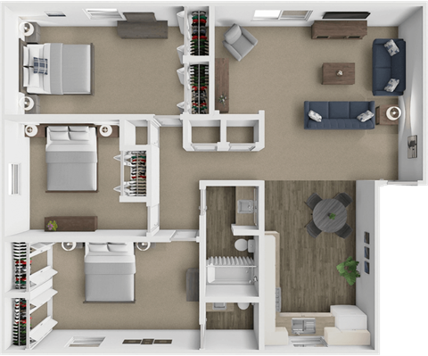 3 bed 1.5 bath Frankland floor plan at Williamsburg Way Apartments