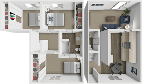 Yorktown 3 Bed floor plan at Williamsburg Way Apartments