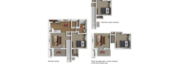 A diagram shows three different floor plans for homes with variations in the second floor closets.