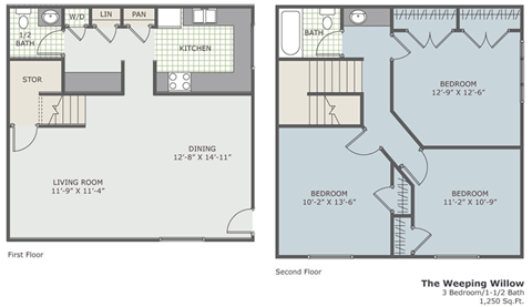 three bedroom townhome floor plan