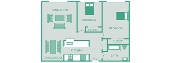 2 Bedroom 1 Bath    943 sq ft
