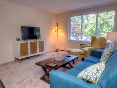 apartment living room with big windows