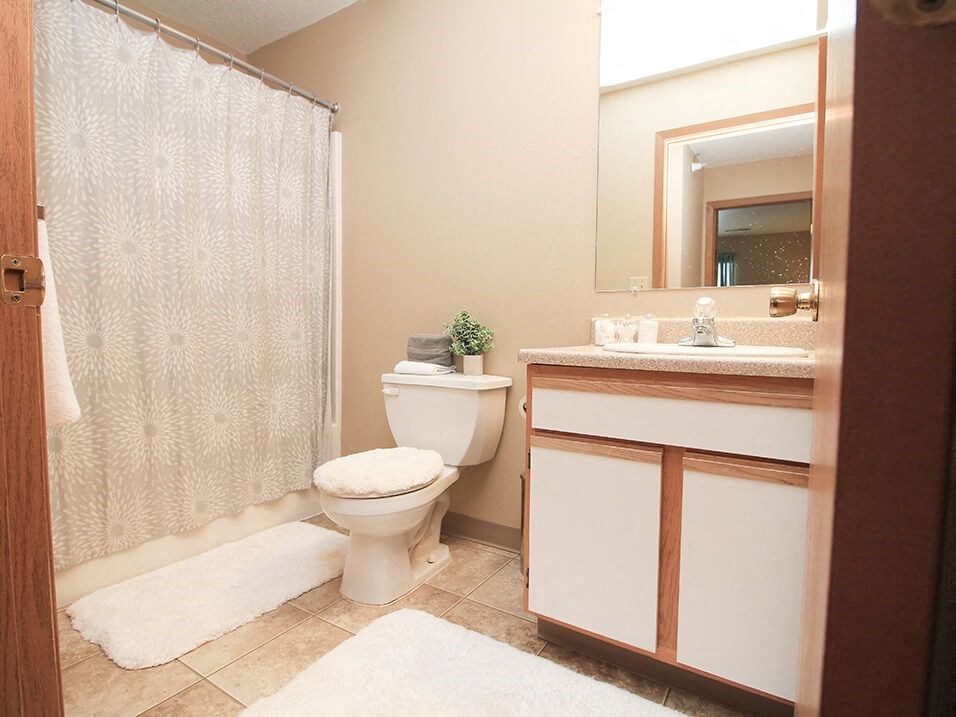 a bathroom with a shower toilet and sink