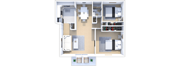 two bed one bath floor plan at castle pointe