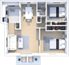 two bed one bath floor plan at castle pointe
