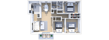 three bed two bath floor plan at castle pointe