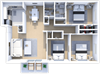 three bed two bath floor plan at castle pointe