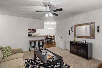 a living room with a couch and a coffee table