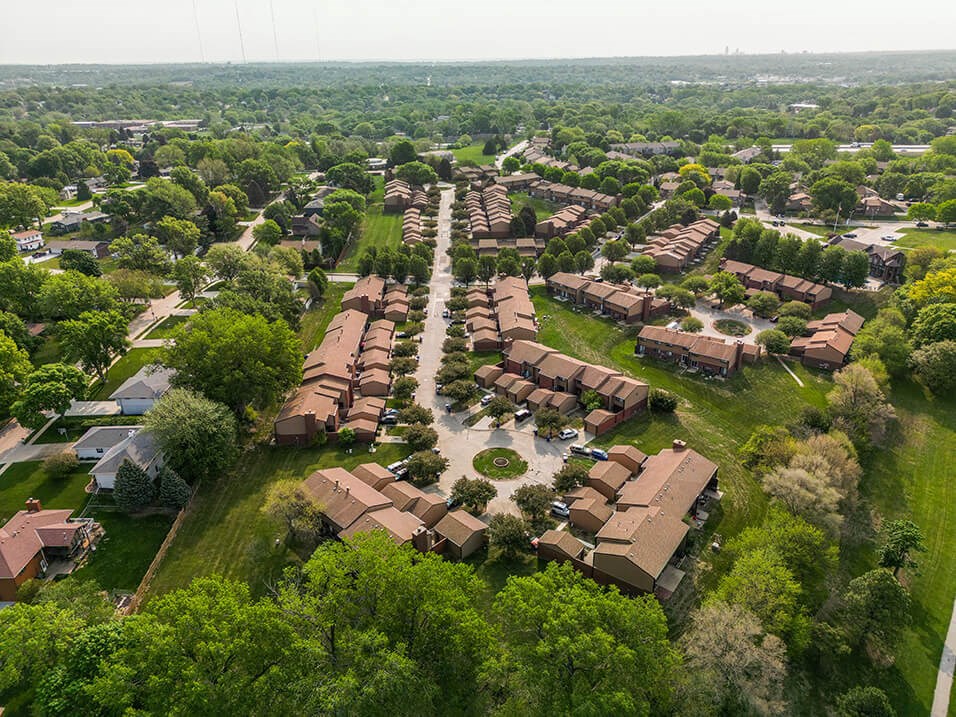 arial view of an Omaha neighborhood with townhomes