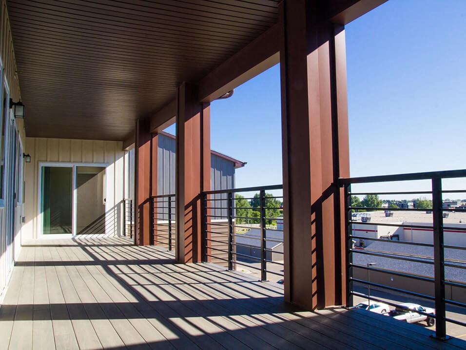 a view of the balcony from the back of the building