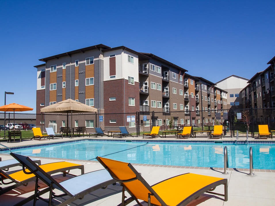 our apartments showcase an outdoor swimming pool
