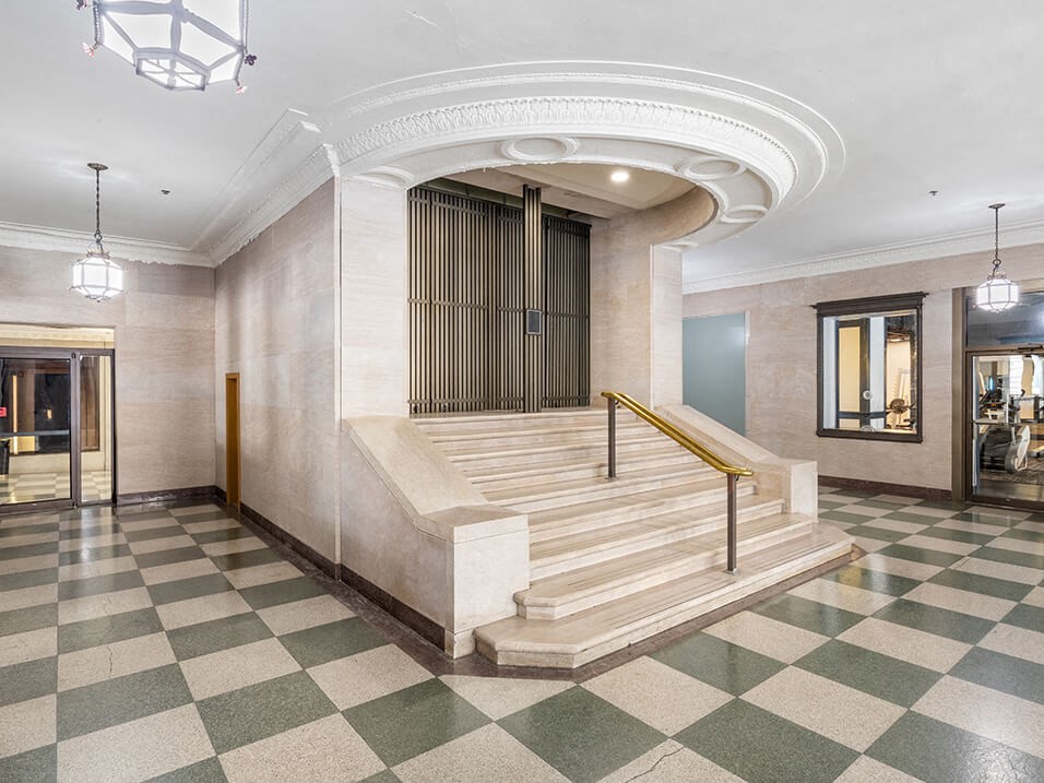 lobby of a historic hotel that is now apartments