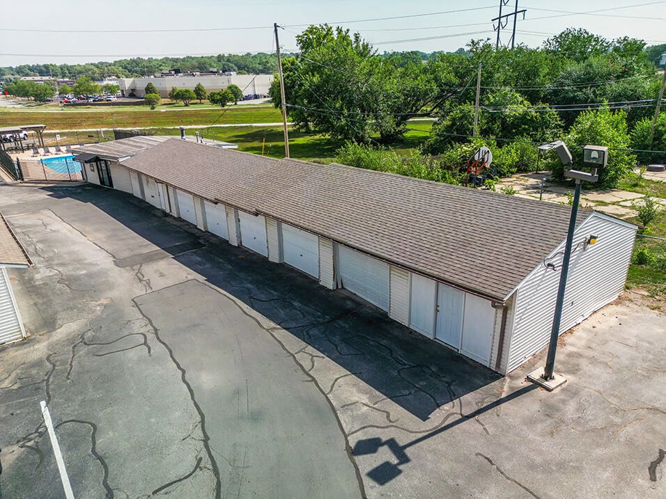 row of garages at apartment complex