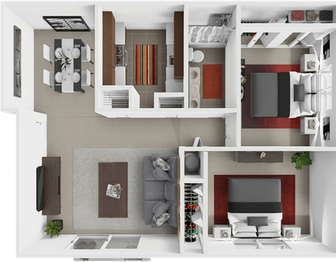 2 bed 1 bath Willow floor plan at Eastgate Apartments