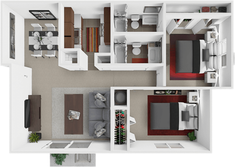 2 bed 2 bath Magnolia floor plan at Eastgate Apartments
