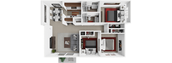 3 bed 2 bath Redwood floor plan at Eastgate Apartments