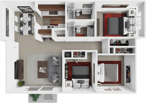3 bed 2 bath Redwood floor plan at Eastgate Apartments