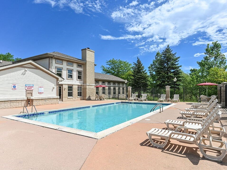 seating near community swimming pool
