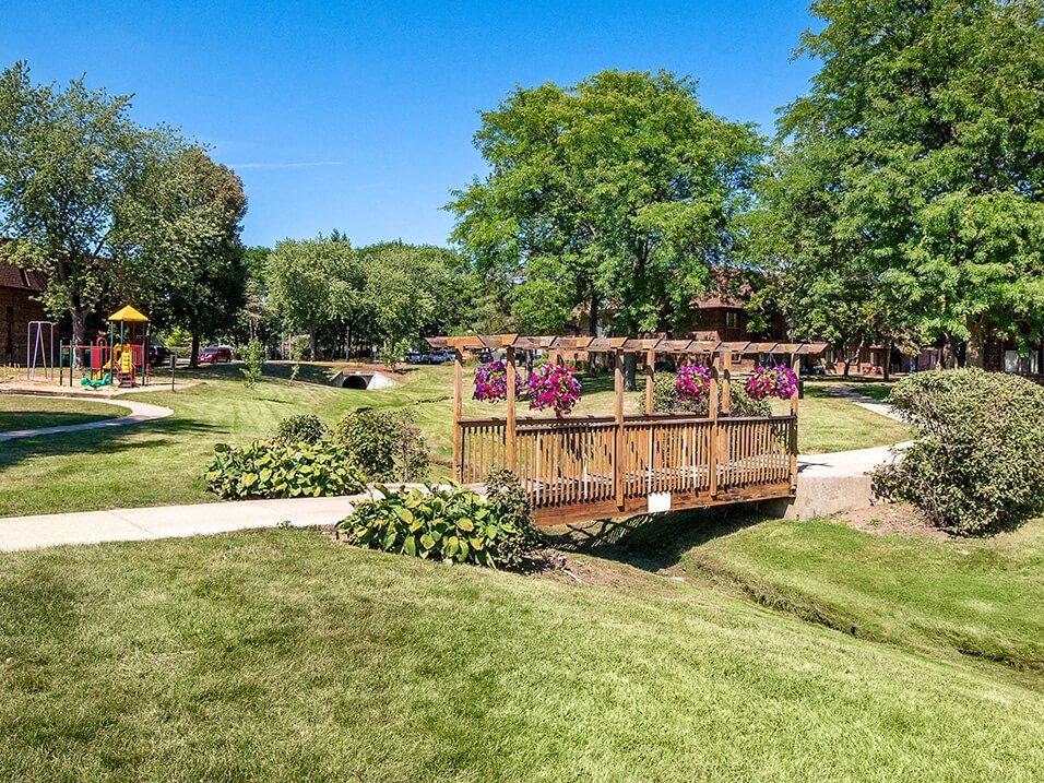 wooden Pedestrian Bridge in apartment complex