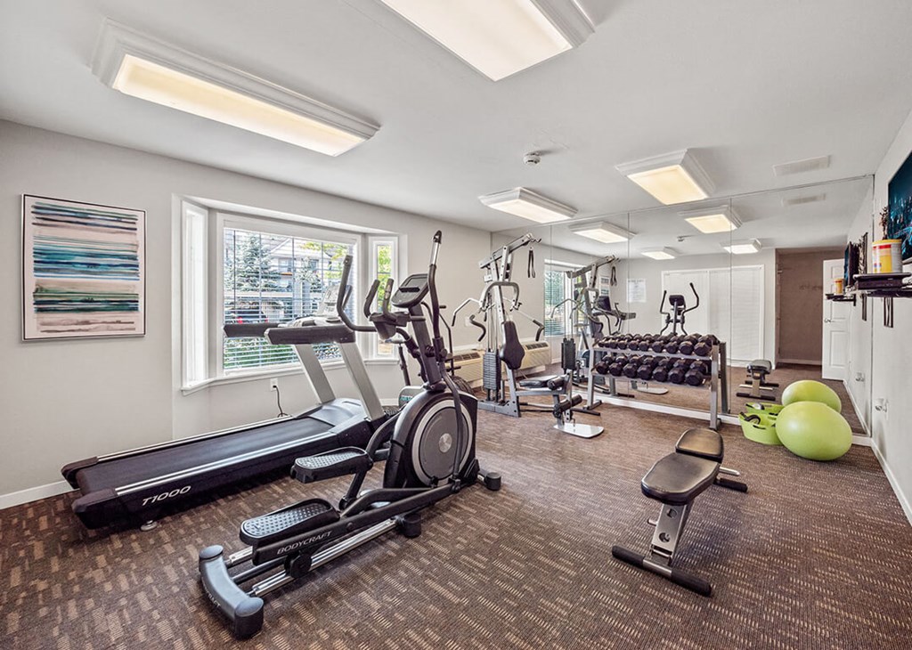 a gym with cardio machines and other exercise equipment