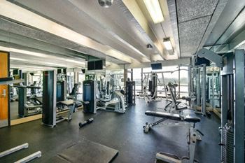 fitness center at apartment complex