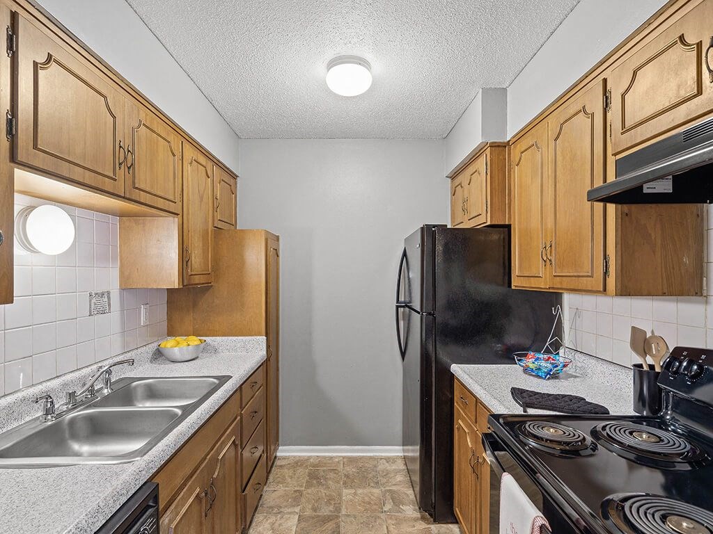 apartment kitchen with a stove sink and refrigerator
