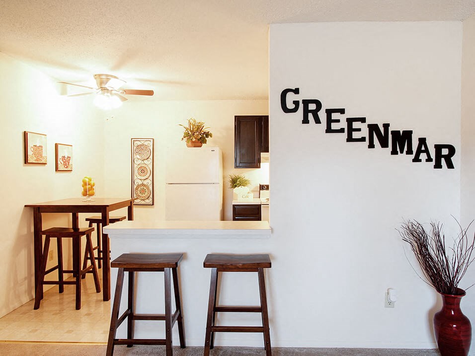 connected kitchen and dining areas