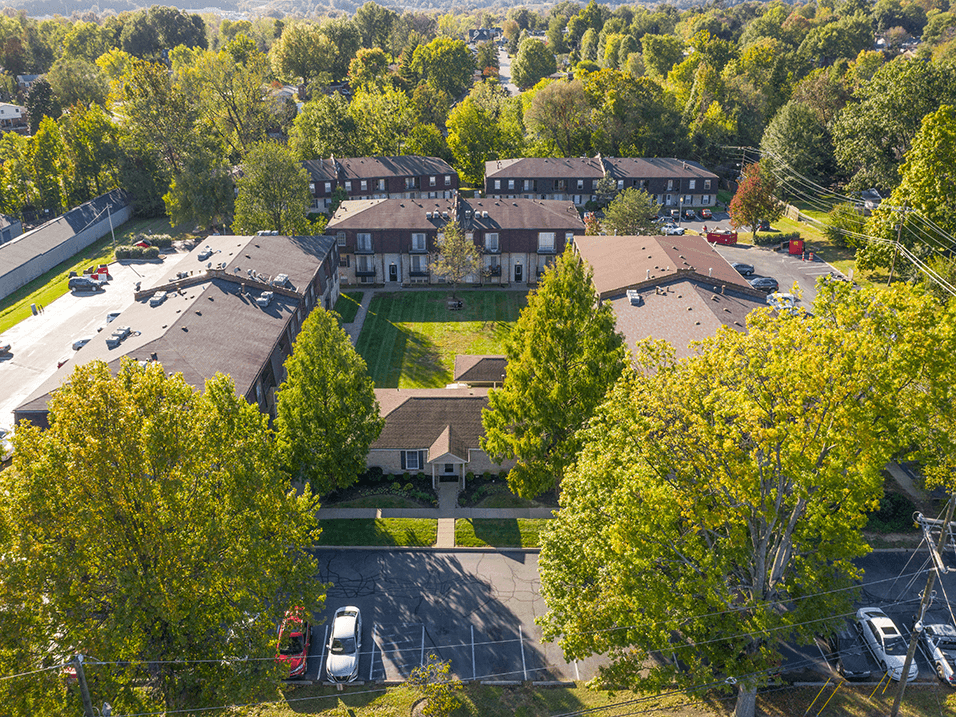 Aerial view of Huntley Ridge New Albany Apartments!