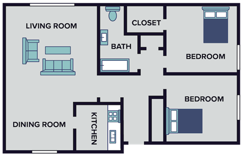 two bed one bath floor plan at huntley ridge clarksville
