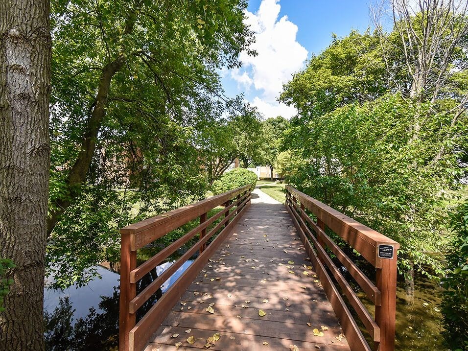 wooden Pedestrian Bridge at apartment community