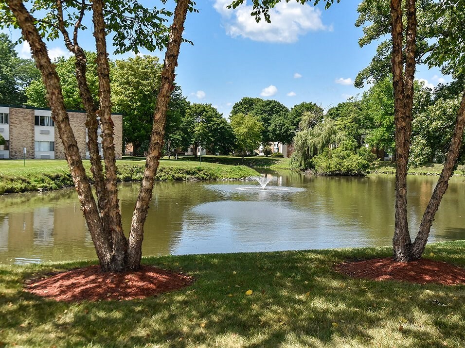 lake at apartment community
