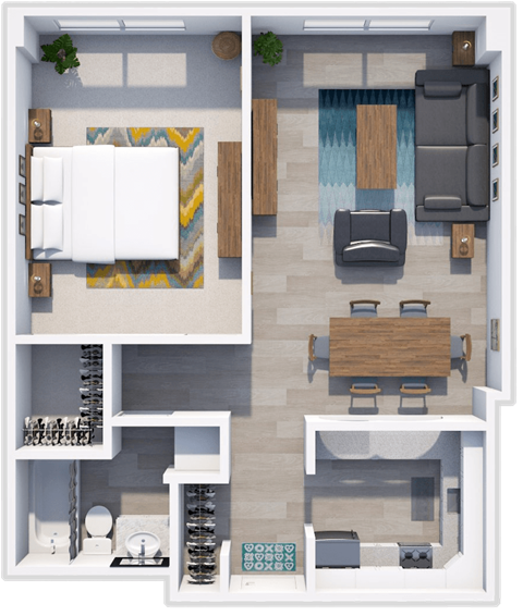 one bed floor plan at icon apartments