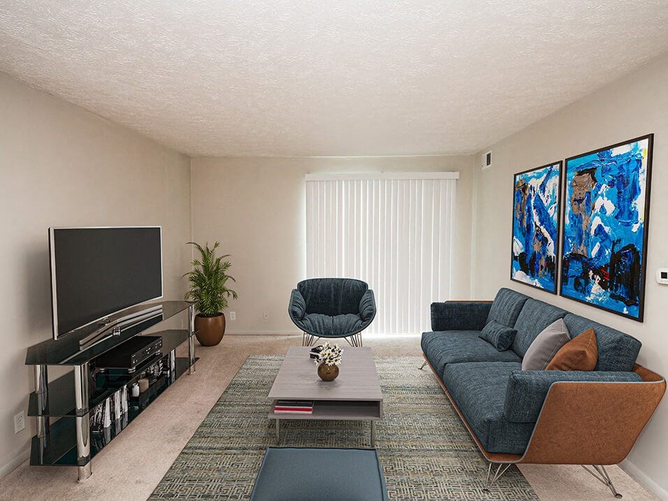 a living room with a patio