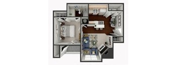 a 3d floor plan with a bedroom and a living room