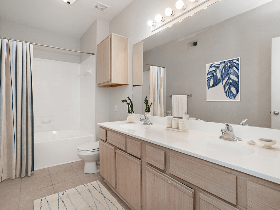 modern apartment bathroom with a bathtub