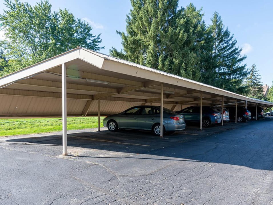 a parking lot with cars in it