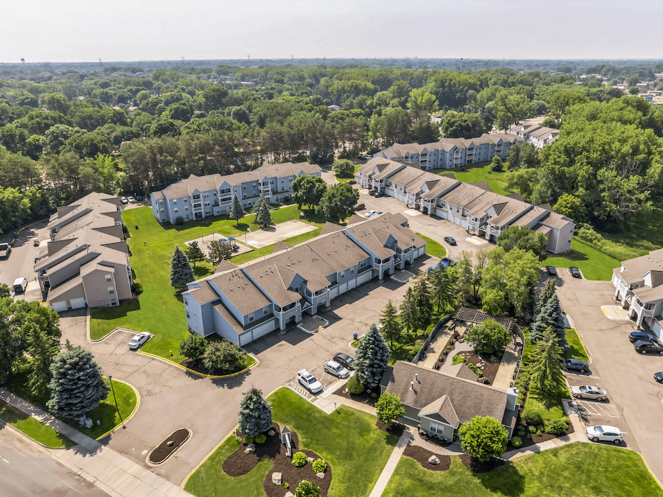 an aerial view of a row of houses