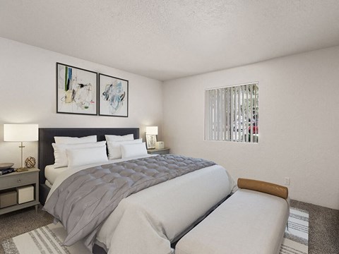 a bedroom with a bed and a dresser