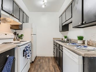 Kitchen with oven, dishwasher and storage space