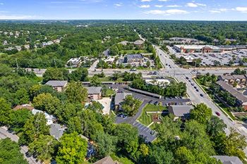 an aerial view of a neighborhood of houses and trees